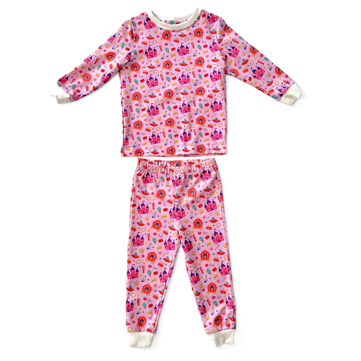 Pijama de fete Mihlyuz cu mânecă lungă, Roz Crem