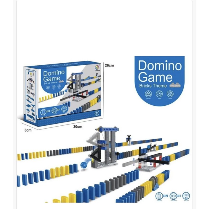 Pista domino modulara pentru copii cu bile si lift mecanic – set educativ STEM cu 120 piese colorate, joc interactiv de constructie si reactie in lant, 3+ ani