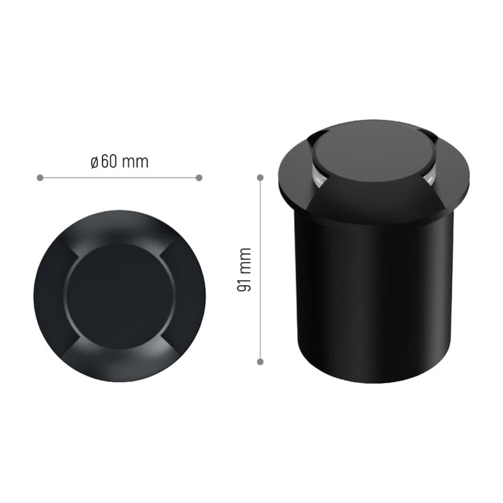 Spot LED Incastrat pe ALEE Iluminare Bidirectionala de Exterior IP66 putere 1W 30lm 3000K AC220-240V 10mA Cilindric Ø6x9, 1cm Negru DPM