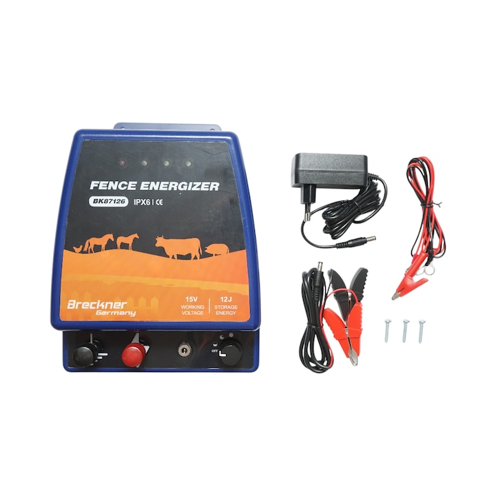 Aparat generator de impulsuri 12 Joule, 12V/220V, 80 km pentru gard electric IPX6 Breckner Germany