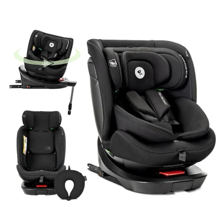 Scaun auto pentru copii, Lorelli, Concord Pro, i-Size, Isofix, picior de sprijin, rotativ 360 grade, cu perna de calatorie, 40-150 cm, 0 luni-12 ani, Black