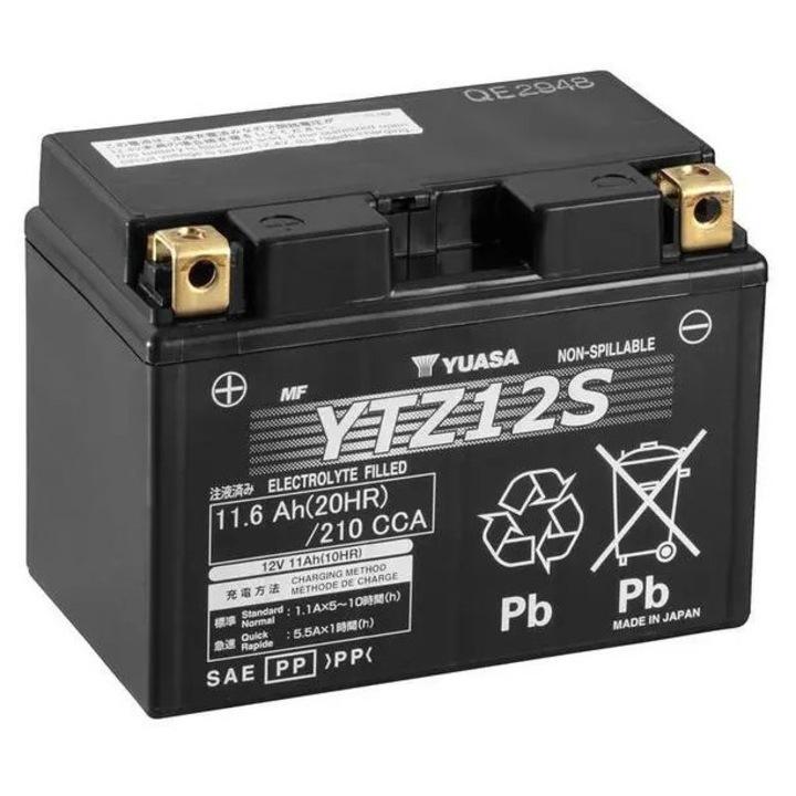 Acumulator Yuasa fără întreținere, activat din fabrică, umplut cu electrolit - YTZ12S