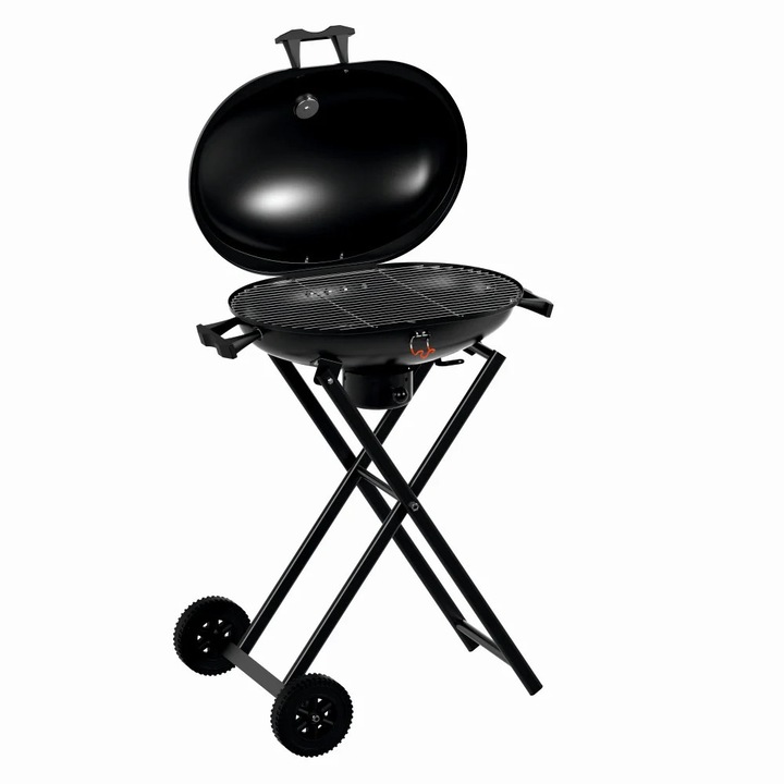 Gratar pe carbuni Wertcraft KY30018, material otel, cu roti deplasare, pliabil, gura golire cenusa, suprafata gatire 54x37 cm