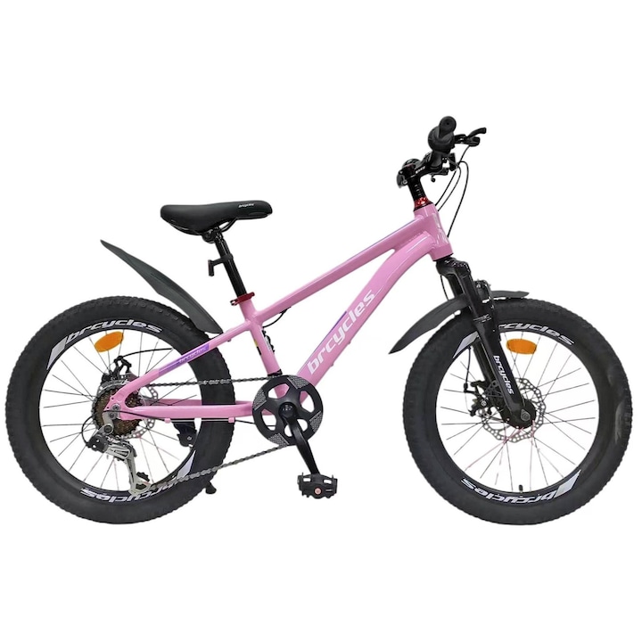 Bicicletă copii, BR CYCLES, 20" Tornado, cadru aluminiu, frâne disc, roz, 7-10 ani