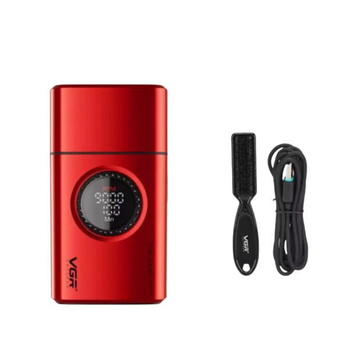 Безжична акумулаторна самобръсначка VGR V-378, 7000–9000 RPM, Тройна плаваща глава, LED дисплей, 20.6 x 17.8 x 5.9 сантиметра, Червен