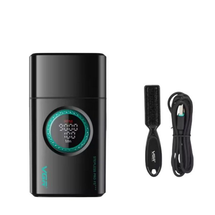 Безжична акумулаторна самобръсначка VGR V-378, 7000–9000 RPM, Тройна плаваща глава, LED дисплей, 20.6 x 17.8 x 5.9 сантиметра, Черен