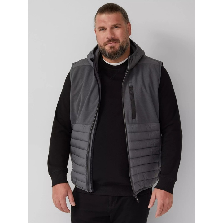 S.Oliver Big Sizes Vesta sport barbati, pentru exterior cu gluga si croiala Regular fit, Gri inchis, 3XL