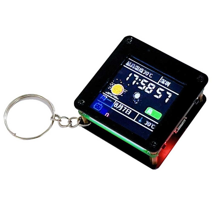ESP32-C3 kulcstartó 1,44" ST7735S kijelzővel és újratölthető akkumulátorral + tok