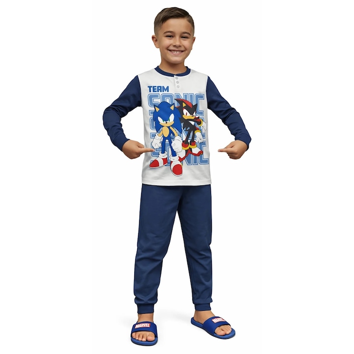 Pijamale copii Sonic, SC40G4702, set 2 piese din bumbac, Bleumarin