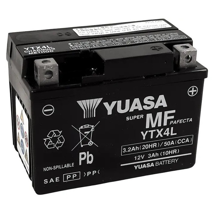 Yuasa karbantartásmentes, gyárilag aktivált vízzel töltött akkumulátor - YTX4L FA