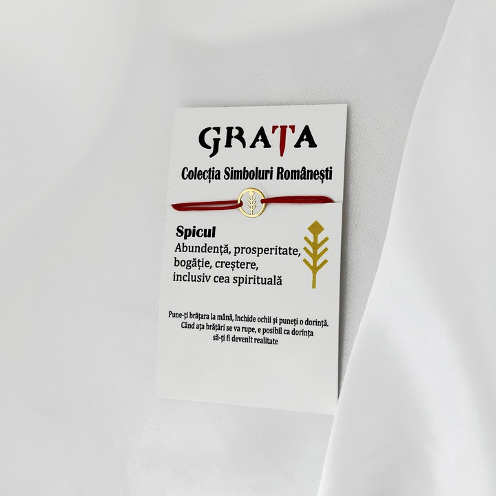 Bratara din aur 585 (14K) Spicul, snur rosu reglabil, simbol abundenta si crestere