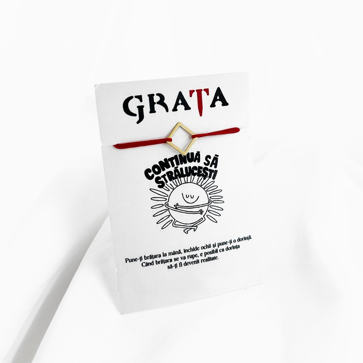 Bratara din aur 585 (14K) Romb, snur rosu reglabil, simbol echilibru si stabilitate