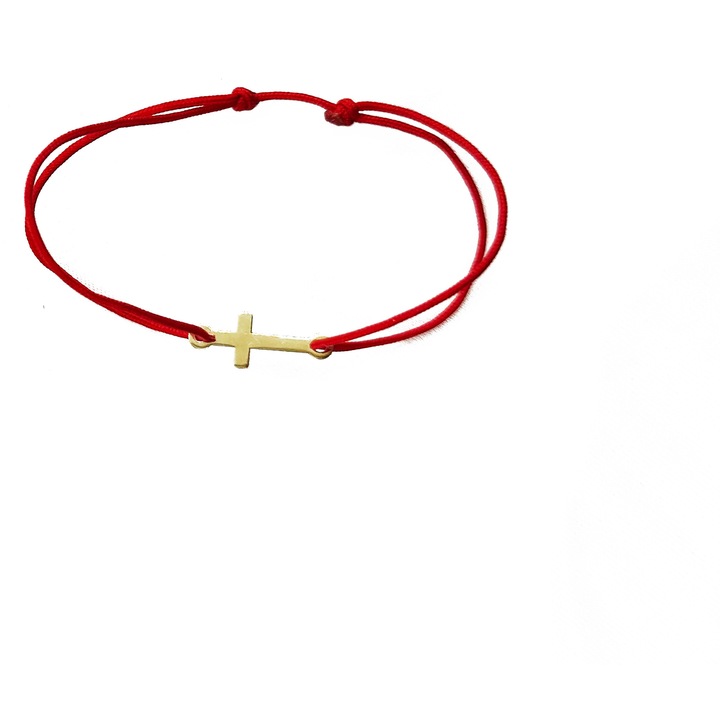 Bratara din aur 585 (14K) Cruce, snur rosu reglabil, simbol protectie si credinta, cadou elegant