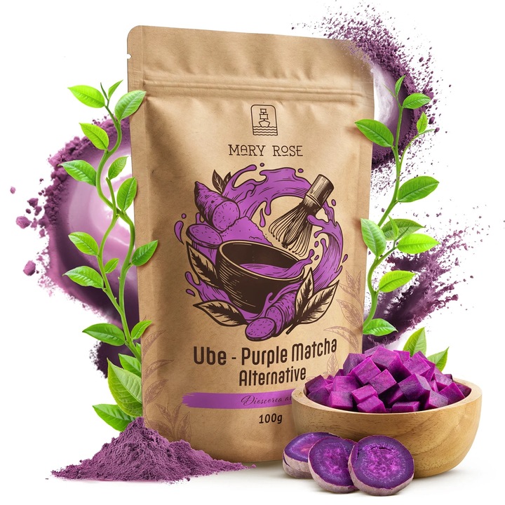 Pudra Violeta Matcha Ube, Mary Rose, Colorant Alimentar, 100% Natural, Pentru Smoothie-uri, Latte, Produse de Patiserie, 100g