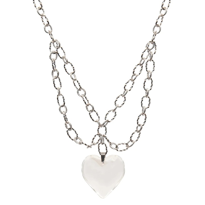 Colier Wonderland handmade - inox si inima de sticla