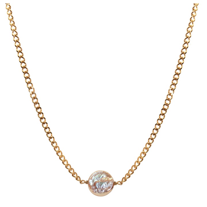 Colier Cool Kid handmade - otel inoxidabil placat cu aur 18k si perla de cultura baroc