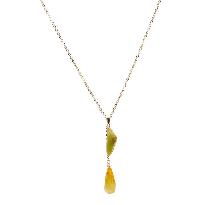 Colier Serene handmade - pietre naturale Agate si otel inoxidabil placat cu aur 18k