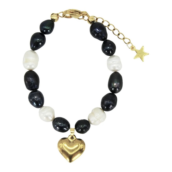 Bratara Paradise, perle de cultura si inox placat cu aur 18k, 15x5cm