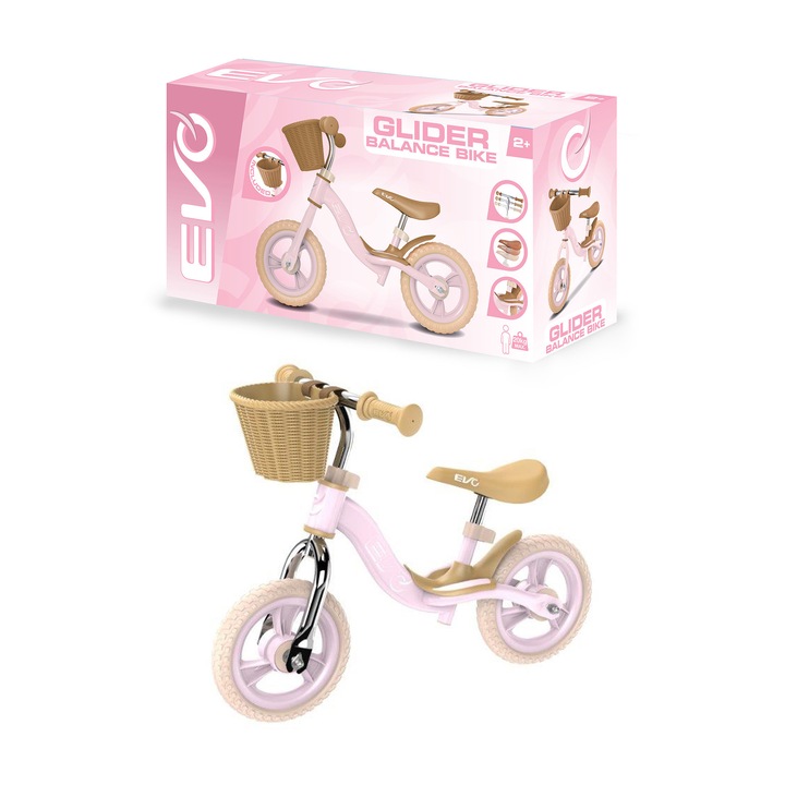 EVO Glider rózsaszín futóbicikli kosárral