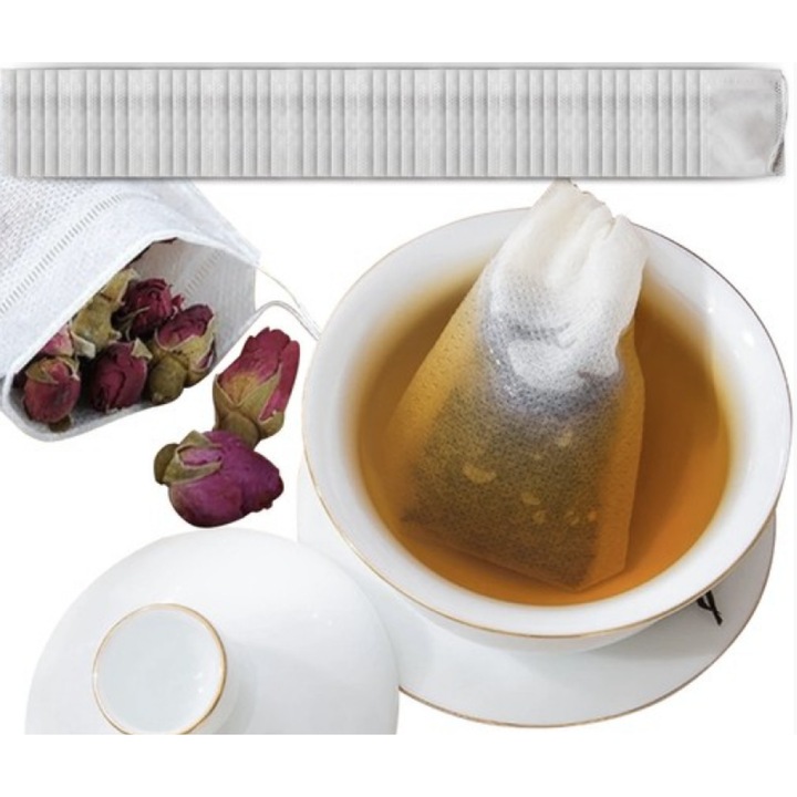 Торбички с връзки за чай и персонализирани миксове, за еднократна употреба, 100 бр. – 6x8 см, бели