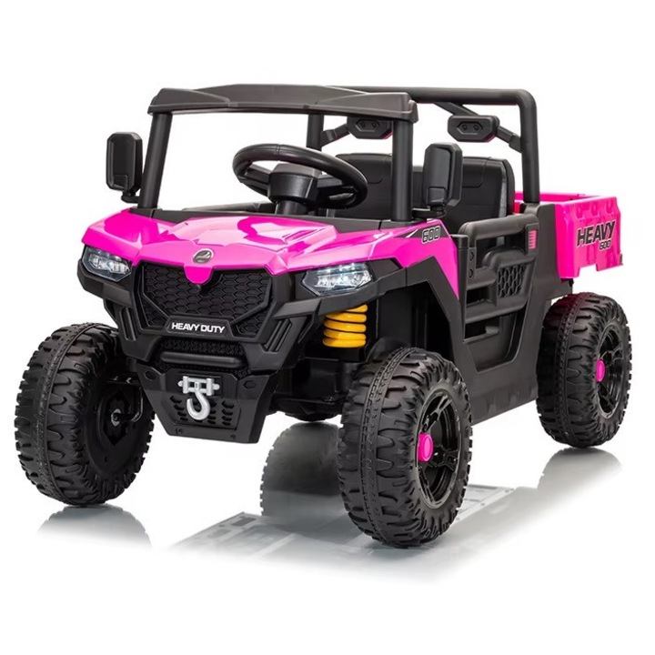 Masinuta electrica copii Nichiduta Heavy Duty Pink, 2 motoare, remorca rabatabila, dimensiuni 105x60.5x58.5cm