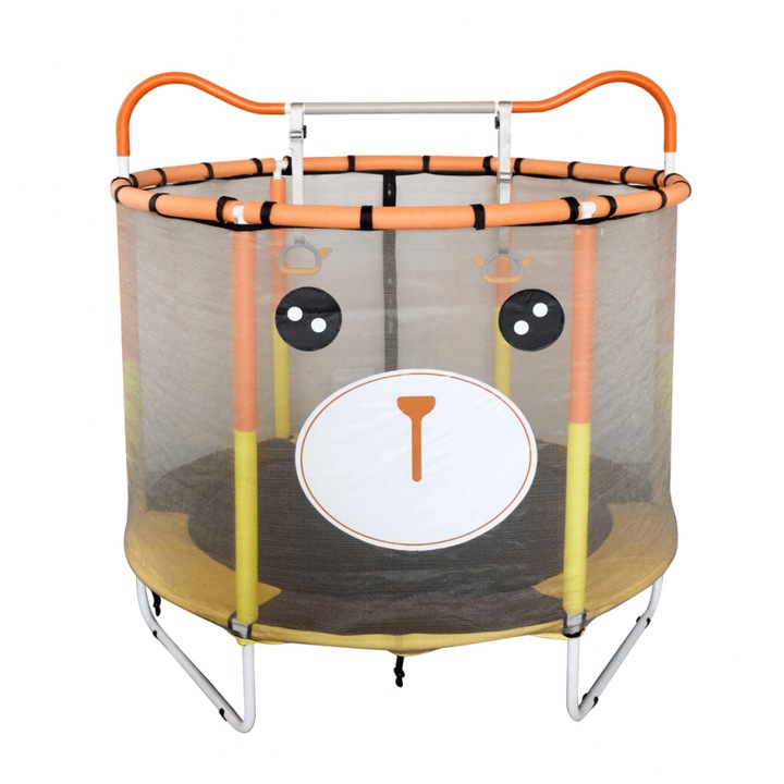Trambulină pentru copii 140 cm, cu plasă de siguranță, set de mingi și coș de baschet