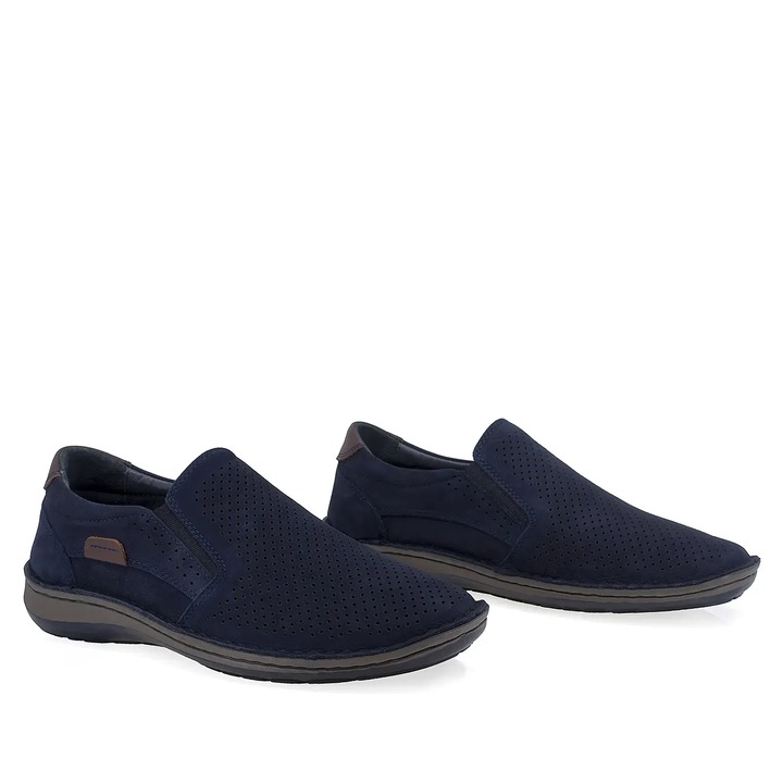 Pantofi barbati casual, Goretti, piele nabuc, bleumarin, 43 EU
