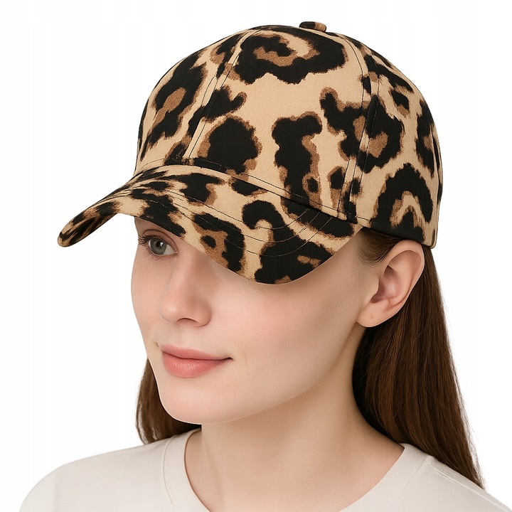 Sapca de baseball pentru dama, Moramo, bumbac, imprimeu pantera, maro/negru, reglabil