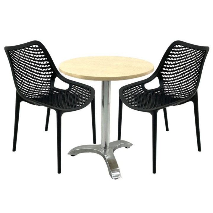 Set mobilier terasă, Raki, masă Werzalit 70x74cm, 2 scaune London Air negre, picior aluminiu