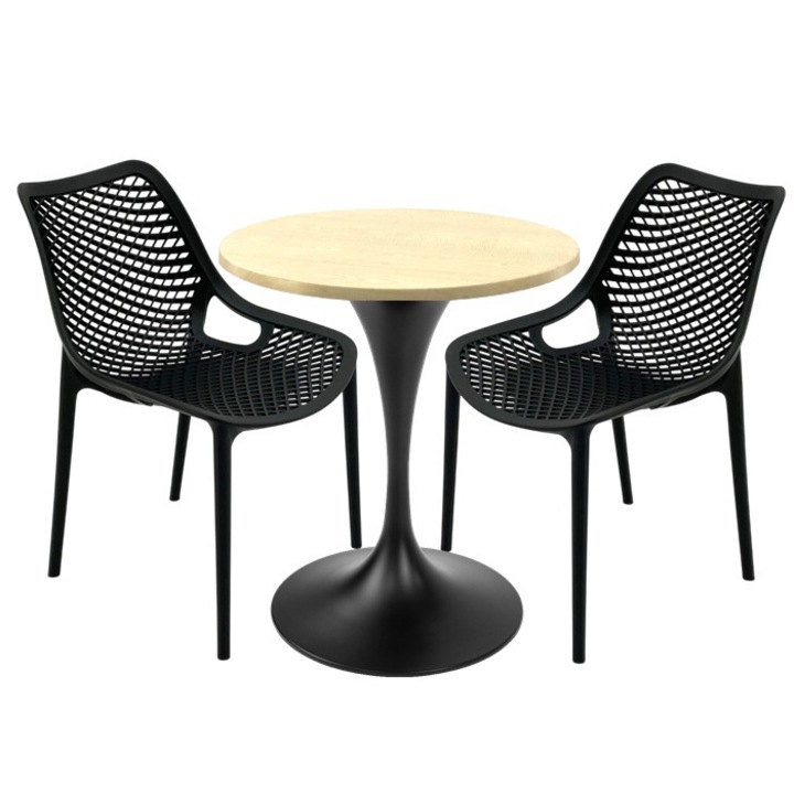 Set mobilier gradina Raki, 2 scaune suprapozabile, masa rotunda 70x74cm, negru