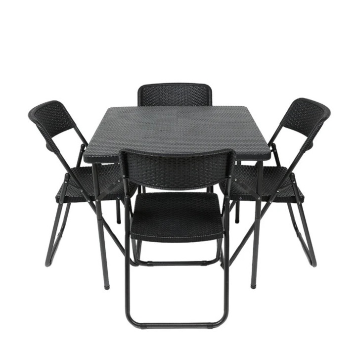 Set terasa Grandio, masa pliabila patrata cu 4 scaune, polipropilena, negru
