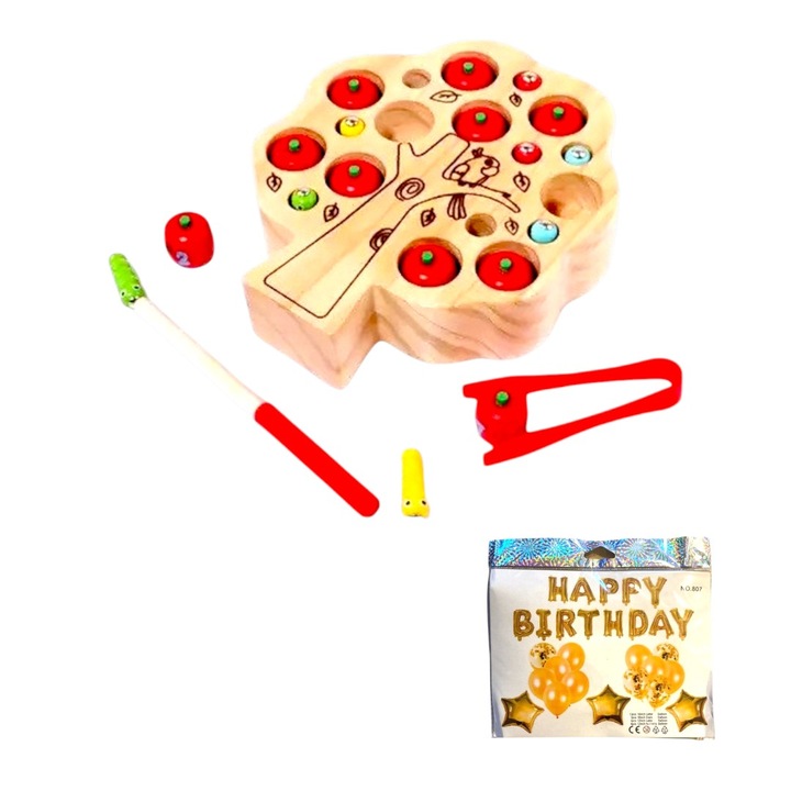 Интерактивна играчка дърво с магнитни плодове и насекоми, комплект 28 балона за парти, дърво, 17.5x20x4.5 см