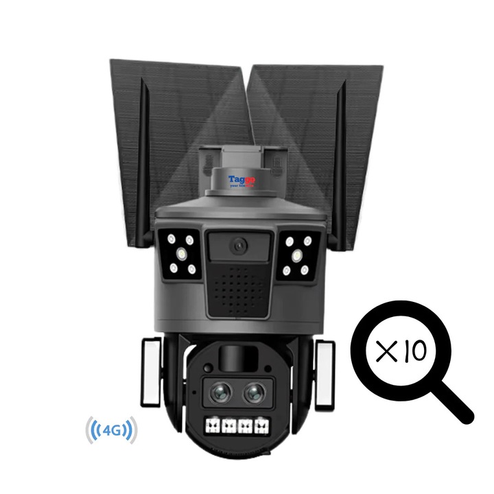 4G Слънчева Камера за Наблюдение SIM Карта 4K, 10X Увеличение, 30W Слънчев Панел, Водоустойчива IP 66