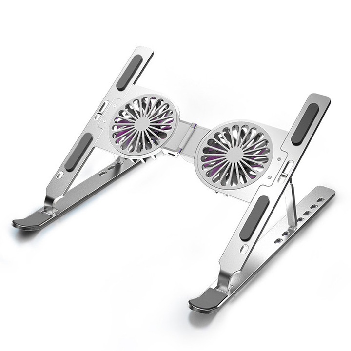 Cooler laptop cu 2 ventilatoare super silentioase ZYTEQ®️ C9 PRO, suport laptop, compatibilitate universala, argintiu