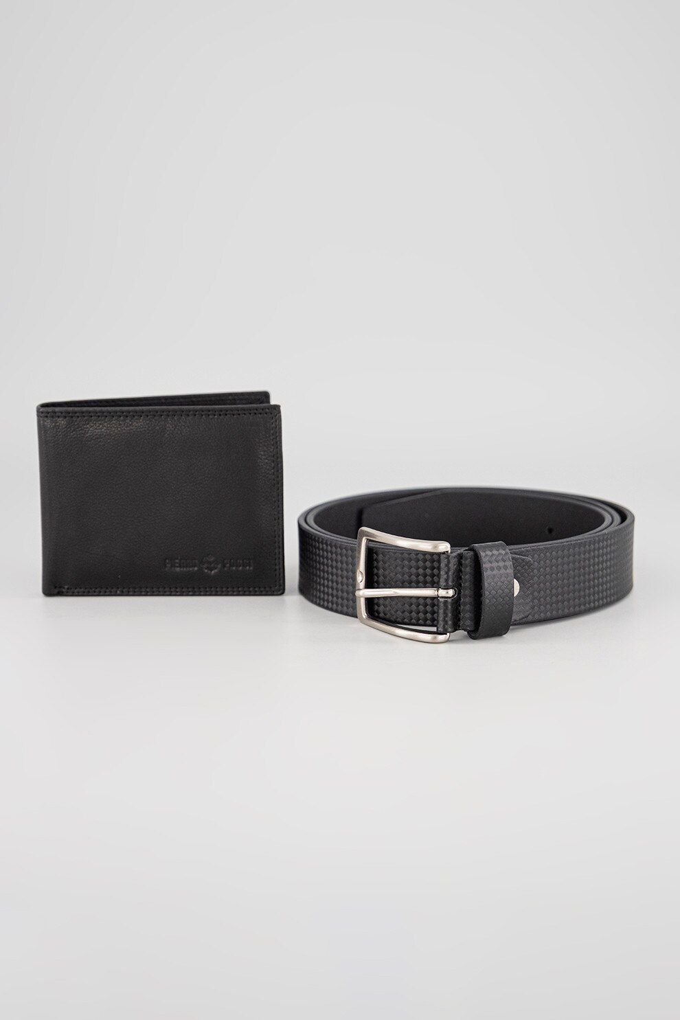 Pierro Poggi, Set de curea din piele, portofel si portcart, Negru, 125