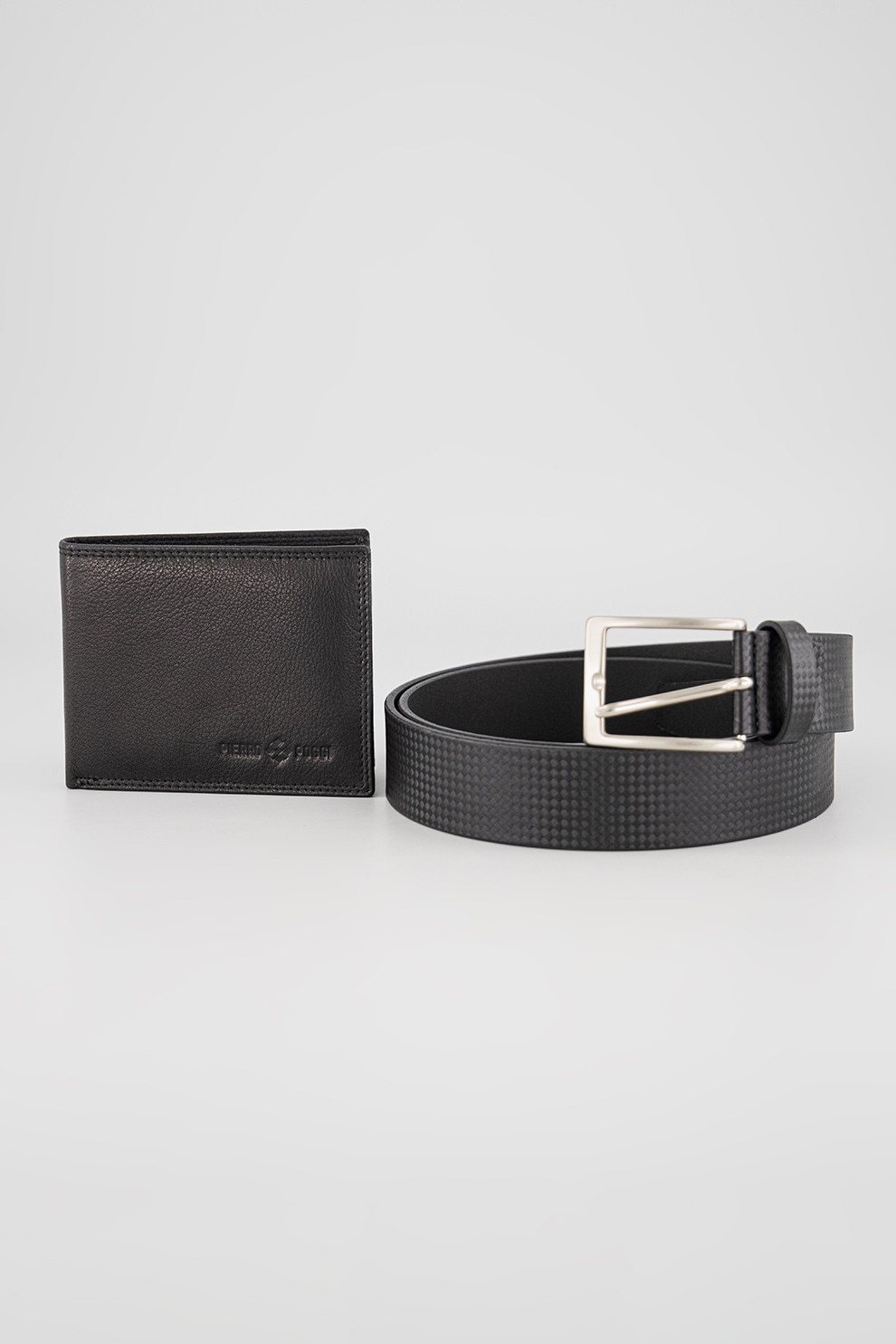Pierro Poggi, Set de curea din piele, portofel si portcart, Negru, 120