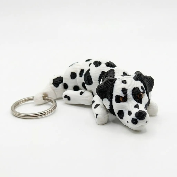 Breloc Chei Caine Dalmatian Flexi Articulat Printat 3D, Jucarie Antistres Fidget, Cadou pentru Iubitorii de Caini