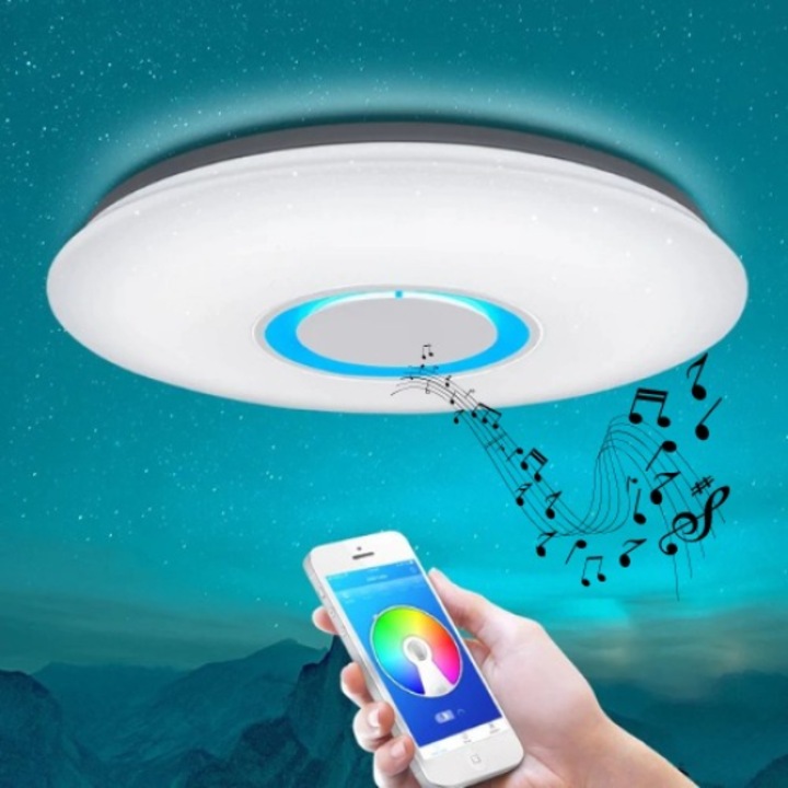 Plafonieră LED Smart cu Muzică, 30W, RGB+W