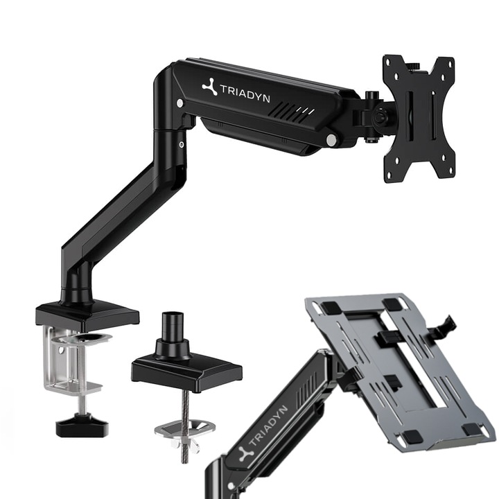 Suport monitor/laptop Triadyn SoloLift, reglabil, PIVOT, negru, 13-34 inch, 10 kg
