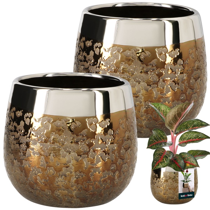 Ghiveci rotund, KOTARBAU, ceramica, efect oglinda, 14cm, aurie