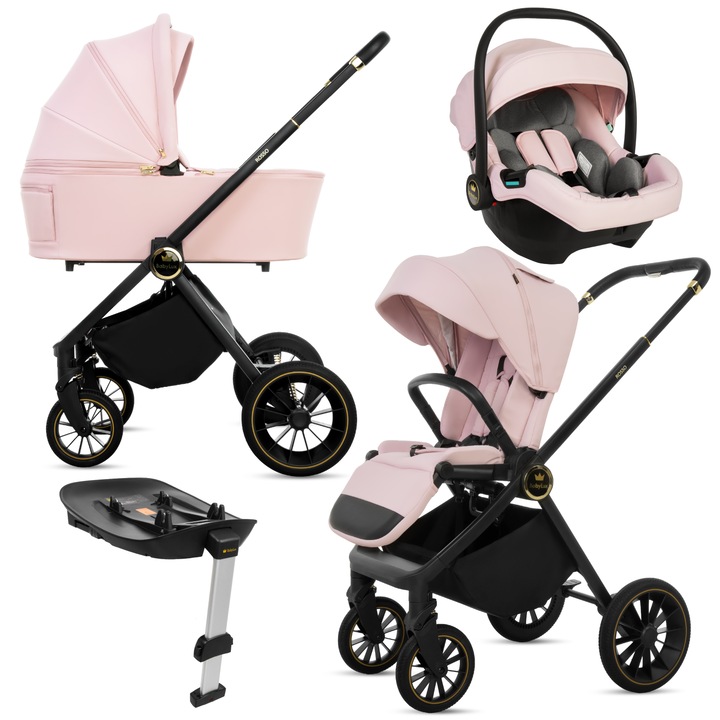Carucior 4 in 1 BabyLux Rosso, PINK, landou, parte sport, scoica auto, baza ISOFIX