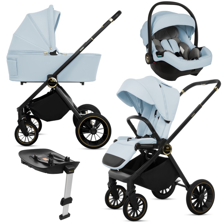Carucior 4 in 1 BabyLux Rosso, landou, parte sport, scoica auto, baza Isofix, culoare albastru, greutate maxima 22 kg