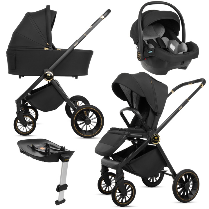 Carucior 4 in 1 BabyLux Rosso, landou, parte sport, scoica auto, baza Isofix, culoare BLACK, greutate maxima 22 kg, pentru copii pana la 13 kg