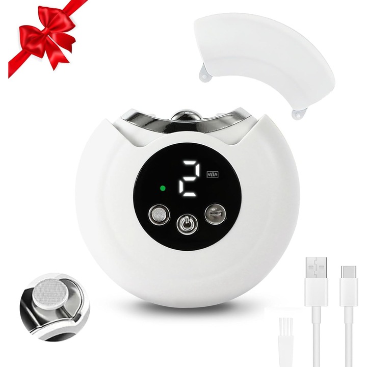 Unghiera Electrica Leccik®, Trimmer Unghii 2-in-1 pentru Bebelusi, Copii, Adulti si Seniori, 3 Trepte de Viteza, Lumina LED, Rezervor Colectare Resturi, Reincarcabila USB, Silentioasa, Alb