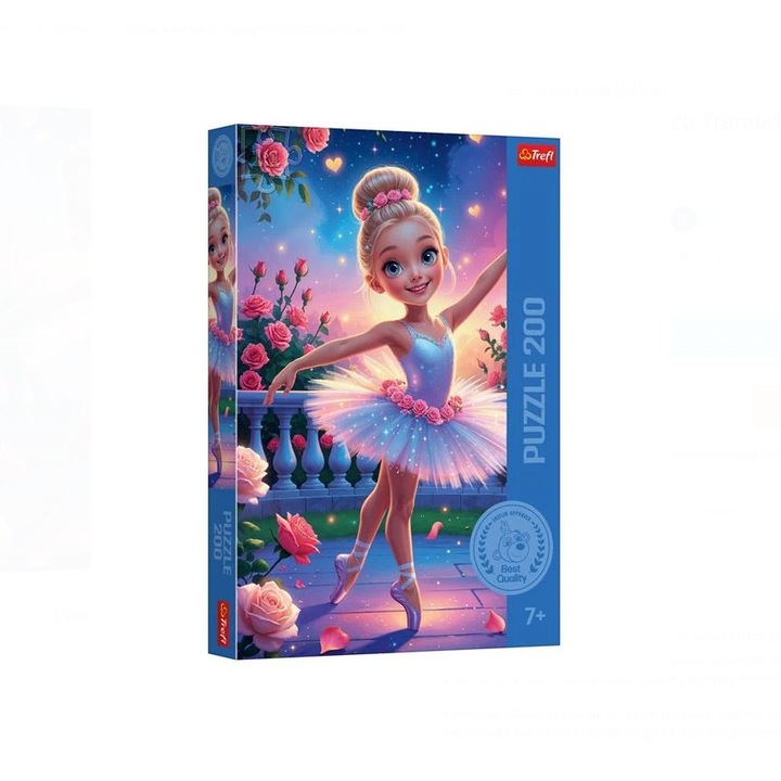 Trefl Balerina rózsaszín rózsákkal, 200 darabos puzzle, lányoknak 7+ év, 48x34 cm, Legjobb minőség