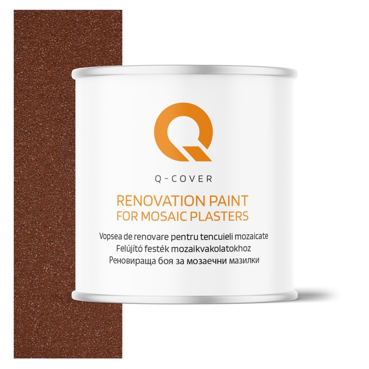 Vopsea de renovare pentru tencuieli mozaicate Q-Cover, Rezistent UV, Hidrofob, Caramiziu RAL8004, Lucios, 2.5L