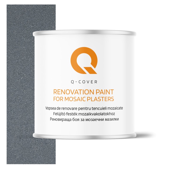 Vopsea de renovare pentru tencuieli mozaicate Q-Cover, Rezistent UV, Hidrofob, Gri veverita RAL7000, Lucios, 2.5L