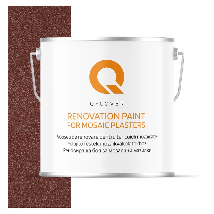 Vopsea de renovare pentru tencuieli mozaicate Q-Cover, Rezistent UV, Hidrofob, Visiniu RAL3009, Lucios, 5L