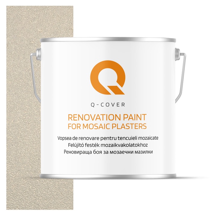 Vopsea de renovare pentru tencuieli mozaicate Q-Cover, Rezistent UV, Hidrofob, Alb alpin RAL9010, Lucios, 5L