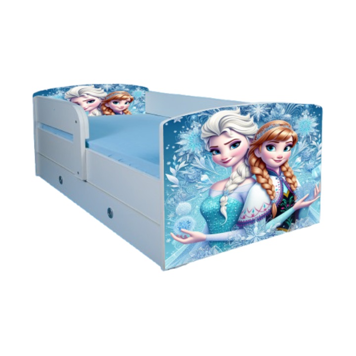 Pat Elsa si Olaf, cu protectie si sertar, 130x60 cm